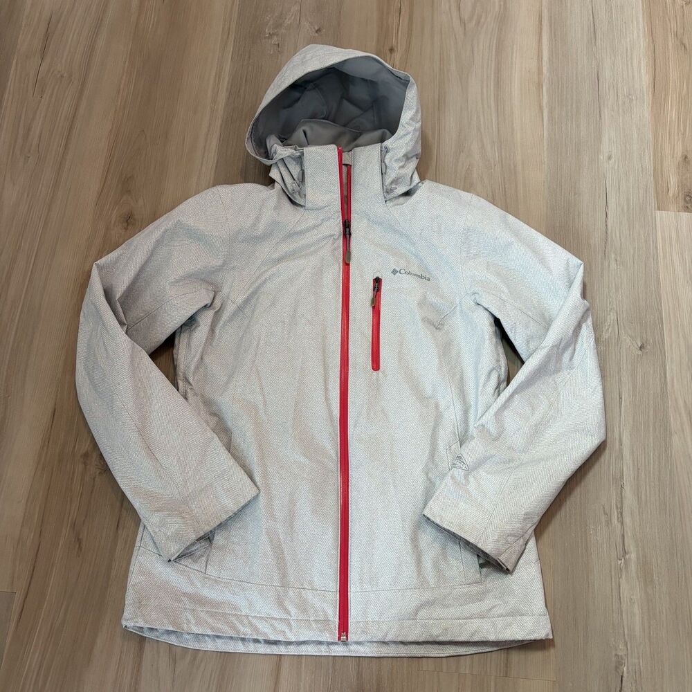 Columbia Jacket Womens Light Gray Red Omni-Tech Interchange Hooded Waterproof